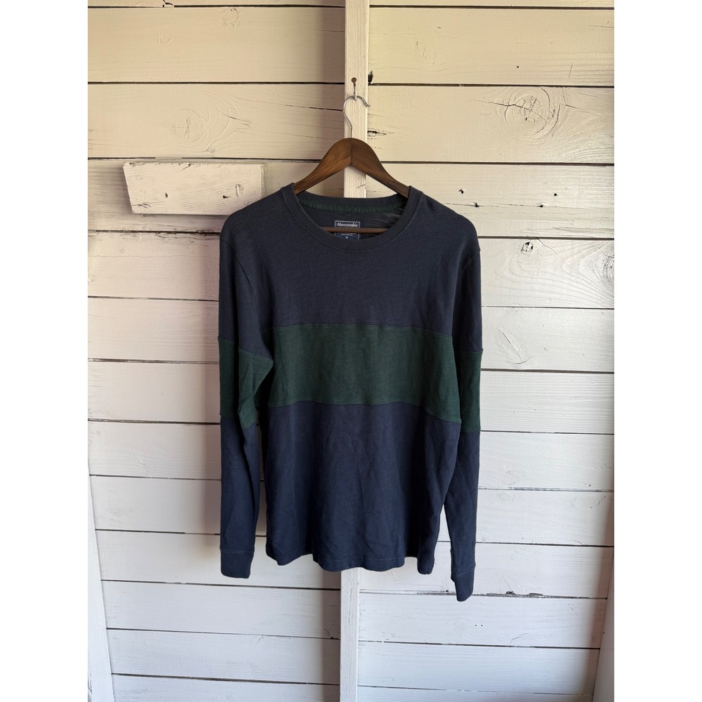 Abercrombie & Fitch Mens Medium Navy Blue Green Colorblock Cotton Knit Sweater